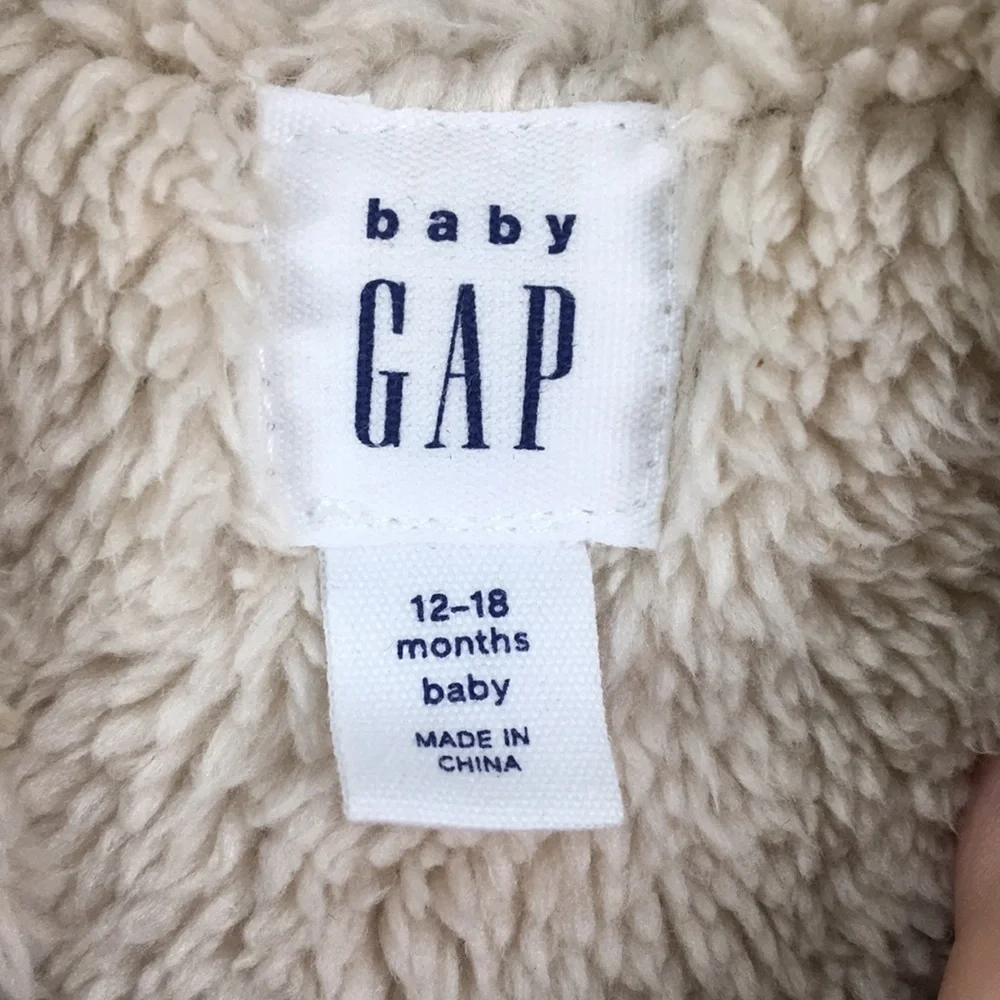 GAP Sherpa Gray Knit Sweater Animal Ears Hoodie Size 12-18M Great Condition - Picture 8 of 12